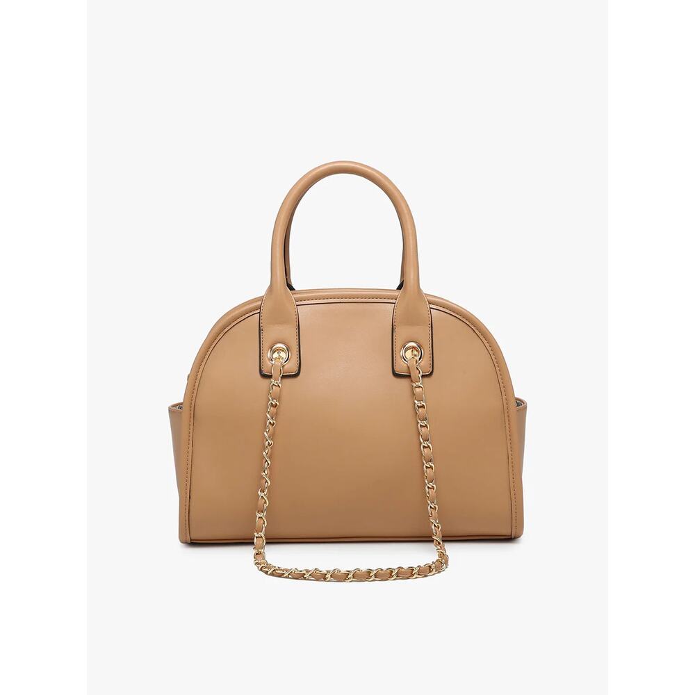 Dome Satchel w/ Chain Strap-Beige
